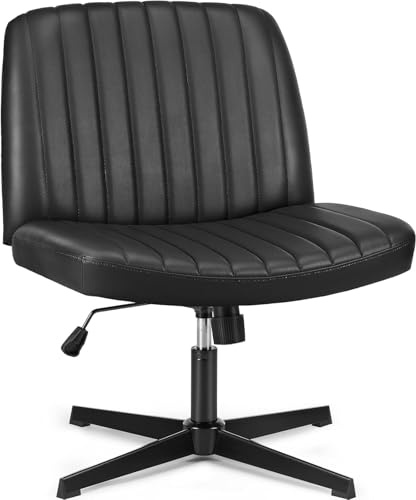 OLIXIS Criss Cross benstolar armlösa inga hjul bred sitthöjd justerbar svängbar vadderat PU-läder hem kontor skrivbord sittplatser för sovrum, student, studierum