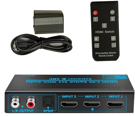 NATEFEMIN Commutateur HDMI 3 en 1 avec extracteur audio à distance/ARC et Toslink optique, commutateur 4K @ 30 Hz pour moniteur de partage PC