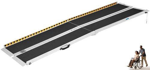 8FT Portable Wheelchair Ramp, Aluminum Threshold Ramp for Wheelchair Scooter for Transitioning Curbs Thresholds Doorway Access Door Anti Slip 600 lbs Capacity Ramps,28in Wide, Black