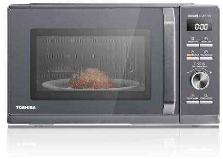 Toshiba 25L Solo 900W Microwave Oven in a Stunning Sleek Morandi Grey Colour. With Origin Inverter, Chef Defrost, 10 Power Levels, 7 Auto Menus, Easy Clean, MW3-AM25PFI(MG)