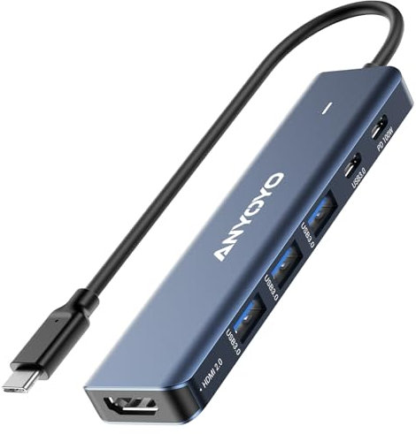 ANYOYO USB C hub, 6 in 1 USB C to HDMI Adapter with 4K60HZ, 5Gbps Data Transfer 4 * USB3.0 (3A + 1C), PD 100W, Aluminum USBC HDMI Splitter for Macbook Pro/Air, Lenovo, Dell, HP, Acer