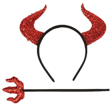 Djävulshorn och gaffel djävulsset, halloween djävulshörn, djävul halloween kostym, djävulen gaffel och djävul halloween djävulsöron pannband för dekoration, 3 delar