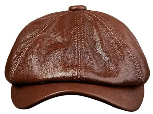 Berretto Ottagonale Caldo in Vera Pelle da Uomo, Berretto da Strillone Vintage Casual Cappello da tassista Piatto da Guida da Golf, Berretto Invernale da Artista Maschile Gatsby(Brown,3XL 60 61cm)