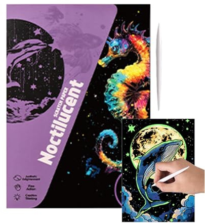 Moxeupon Scratch Paper Art, Kratzen der Kunst | 4 x Glitzer Handarbeiten, Ausmalen, Zeichnen, Basteln, Spaß, kreative Landschaft und Tierkunst für Kinder, Jugendliche und Erwachsene