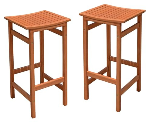 Lot de 2 tabourets de bar de jardin, en bois massif FSC, huilés, 75 x 42 cm, charge maximale : 100 kg, pour l'extérieur, sans dossier