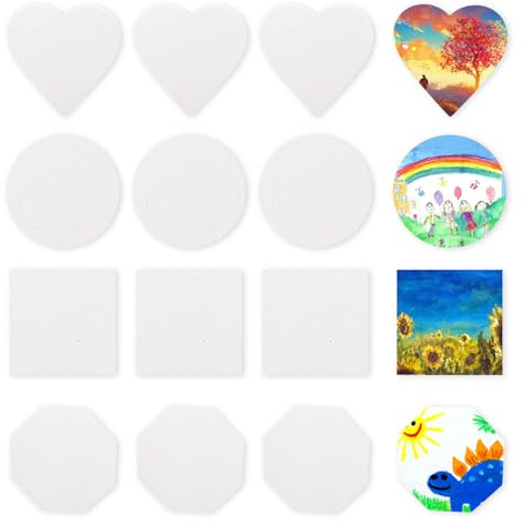 12 tele magnetiche da dipingere, in cotone, ideali per colori acrilici e ad olio, in cerchio, cuore, quadrato ed esagono