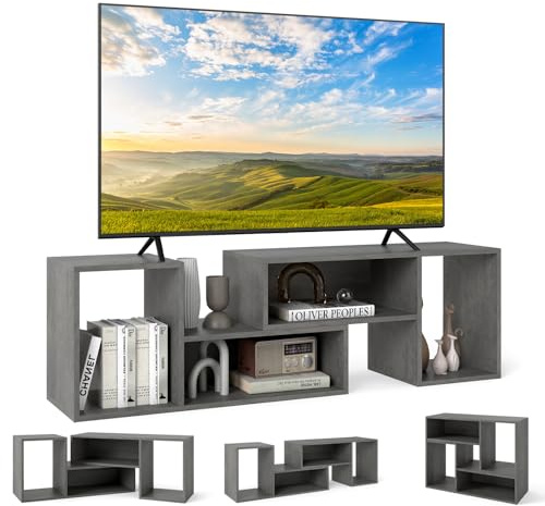 KOMFOTTEU Fernsehschrank Holz, TV-Schrank frei kombinierbar, TV Lowboard für TVs bis zu 65 Zoll, Multifunktionaler Bücherregal & TV-Kommode (Grau-M2)