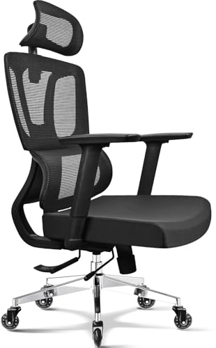 MELOKEA Bürostuhl Ergonomisch, 4D-Armlehnen, Verstellbare Sitztiefe, 4-Stufen Neigung, Gummirollen, Hohe Rückenlehne, Ergonomischer Lordosenstütze, Langes Sitzen, Homeoffice, Bürostuhl 200KG