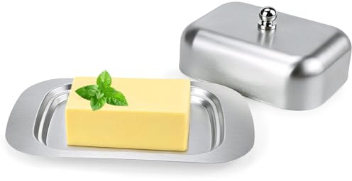 Xujinsongg Beurrier en Acier Inoxydable avec Couvercle, Beurrier Lave-Vaisselle, Cloche à Beurre, Plat à Beurre avec Couvercle pour Cuisine, Petit-déjeuner, Réfrigérateur, Plan de travail