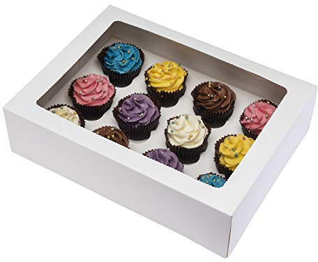 PACK N TRADE 10 Pcs cupcake boxes 12 hole - Multifunction Inserts Deep cake boxes for cupcakes – White cup cake boxes (33 x 24.2 x 7.5 cm) with Clear Window - Ideal for Muffins, Cupcakes & Pastries