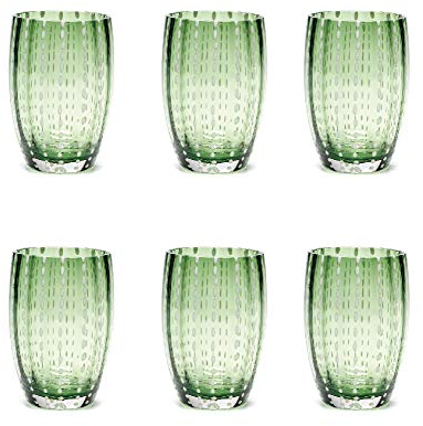Zafferano Perle - Vaso Tumbler Hecho a Mano de Vidrio de Color Transparente, cl 32 h 109mm d 71mm, Juego de 6 Piezas - Verde Inglés