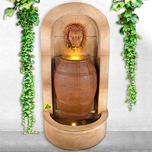 Gartenbrunnen Wandbrunnen Brunnen Zierbrunnen Zimmerbrunnen Springbrunnen Brunnen 230V mit LED-Licht Wasserfall Wasserspiel für Garten, Gartenteich, Terrasse, Balkon
