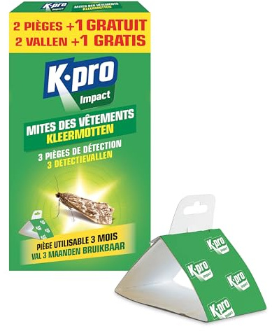 K.PRO Pièges à mites des vêtements lot de 3 | Élimine les mites des vêtements, 3 mois d'efficacité par piège, sans insecticide, inodore, armoires et placards