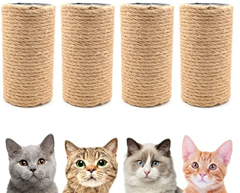4PCS Natural Sisal Rope Cat Scratching Post - 5 Scratch Pole & Tree - Indoor DIY Cat Tower Set with Replacement Parts & Hammock