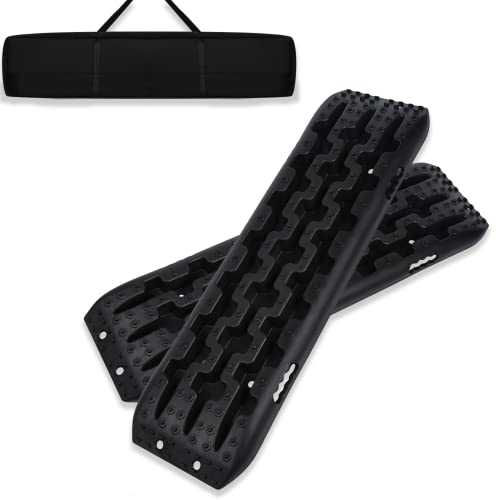 Froadp Sandbleche 2 Stück Anfahrhilfe Wohnmobil HDPE Offroad Tracks Zubehör Schwarz Traktionsmatte Anfahrhilfe Hilft Reifen Schlamm Sand Schnee Reifenleiter Traktionsplatten für Geländewagen PKW LKW