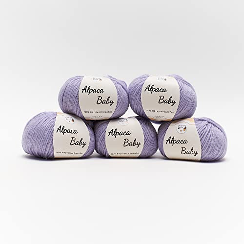 Alpaca Baby by Tricot Cafè - Set 5 Gomitoli in 100% Baby Alpaca Superfine Certificato OEKO-TEX - Filato Morbido e Pregiato per Ferri e Uncinetto 4.00/4.50-25g (75m)(5 Pezzi)(Lilla 27)