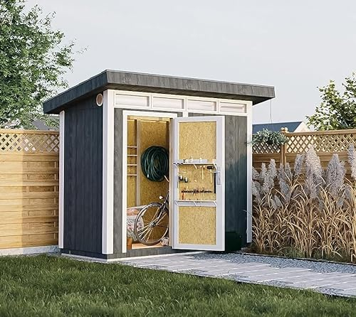 Gartenhaus Premium Qualität 3m² - L161xW294cm- All-Inclusive-Set mit Boden, Bitumen-Dachziegeln, Farbset- Hochwertiger Geräteschuppen aus Holzwerkstoffplatten LP Smartside - M901 Cavern Steel