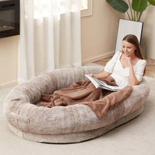 Hundebett,Katzenbett, Hundebett Grosse Hunde Hundebett für Menschen OrthopäDisches Hundebett Flauschig Hundekissen Hundekörbchen mit Hoher Rand Waschbar Hundesofa mit Decke und Kissen A,180x115x30cm