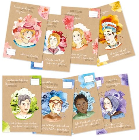 Papierdrachen 8 hochwertige Heftumschläge aus Papier | A4 | Frauenpower - Heftschoner ideal für die Schule, Studium, Büro - Heftumschlag 250g/m² - Set 21