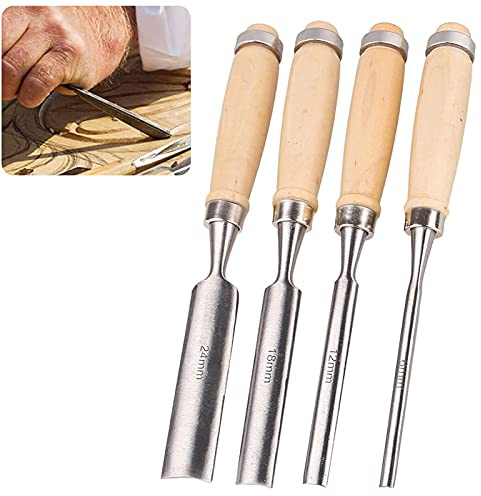 Juego de 4 cinceles para tallar madera, herramientas para trabajar la madera, gubia de acero al manganeso, cincel de mano afilado, herramientas de bricolaje, cuchillo para principiantes, aficionados