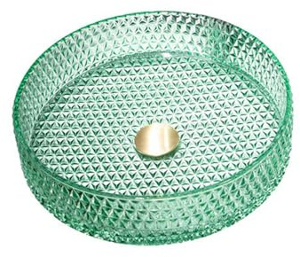 Bathroom Countertop Washbasin Sink Bathroom Round Vessel Sink Boat Basin Sink Vessel Wash Basin Sink Flash Glass Basin Sink 405 X 405 X 105mm (Green)