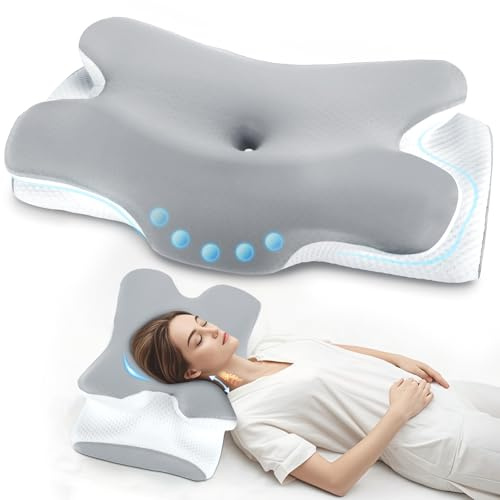 LNZHAO Memory Foam Cervical Pillow for Neck Pain Relief – Ergonomic Orthopedic Neck Support Pillow with Cooling Washable Cover-Neck Pillow for Side, Back, Stomach and Shoulder Pain Sleepers