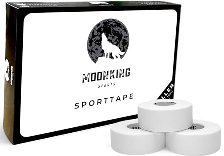 MoonKing Sports® - Sporttape (2,5cm x 10m), 3 Rollen Sport Tapes mit starker Haftung, Tapeverband selbstklebend, Fingertape für professionellen Sport, unelastisches Tape, Tape Sport Weiß