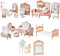 32 Pcs Doll House Furniture Set, Miniature 1:12 Scale Mini Dolls House Furniture, Wooden Dolls House Furniture with Kitchen, Dining Room, Living Room, Bedroom, Bathroom for Children Kids Playhouse Toy