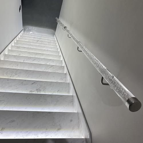 Barandilla acrílica transparente para escaleras de 3 a 20 pies, barandillas de cristal para interiores y exteriores con soportes de montaje en pared plateados, solución de seguridad duradera para