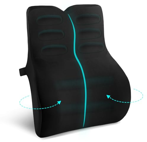 Juspota Coussin Lombaire Voiture, Coussin Lombaire Chaise Bureau Ergonomique, Mousse à Mémoire de Forme Coussin Dorsal, Coussin Soutien Lombaire pour Voiture, Bureau, Voyage, Noir