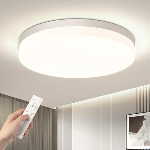 Plafoniera LED Soffitto Dimmerabile , Lampada da Soffitto LED 3000K-6500K 48W 4800LM, Plafoniera Bagno Rotonda Ø30CM con Telecomando Luce Soffitto per Camera da Letto, Cucina, Soggiorno, Balcone