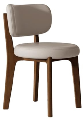 Silla de comedor tapizada, marco de madera de nogal, respaldo curvado, diseño moderno de mediados de siglo, asiento de cuero, silla lateral sin brazos para cocina y comedor