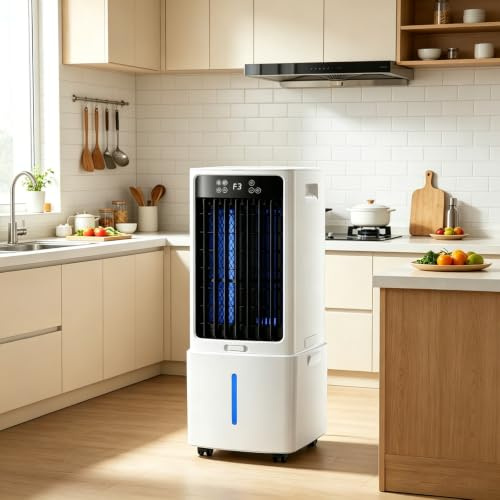 Portable Air Conditioner 12L, 3-in-1 Evaporative Air Cooler, 35dB Quiet Cooling Fan, 3 Speeds & 120° Oscillation, Detachable Water Tank with Ice Packs, Portable Rolling Wheels for Home Office