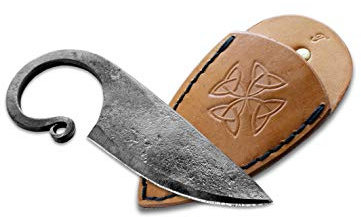 Toferner Couteau à lame fixe de Couteau en acier Celtic - forgé à la main - Lame pointue ultra-tranchante - Étui en cuir authentique inclus