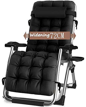 Surdimensionné Zero Gravity Patio Lounger Chaise Chaise pliante Chaises longues Dans Jardin & Extérieur Fauteuil inclinable Plage Prend En Charge 200kg Avec Coussins (Color : Black)