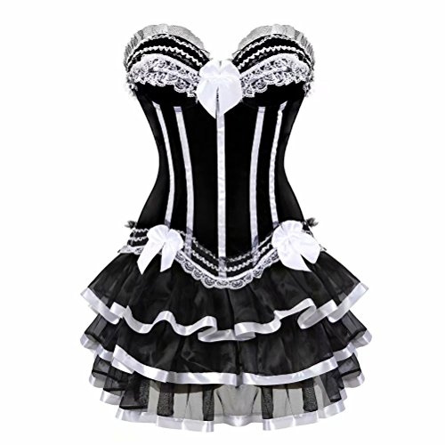 Gótico Mujer Corsés Vestido Corset Bustiers Raya Encaje Sexy Talla Grande Navidad Disfraces Negro Blanco L