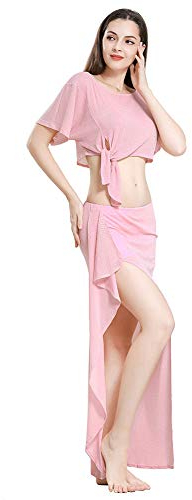 ROYAL SMEELA Bauchtanz Kostüm für Frauen Bauchtanz Rock Schlitz Fledermaus Ärmel Tops Bauchtanz Outfit Karneval Kostüme - Pink - Mittel