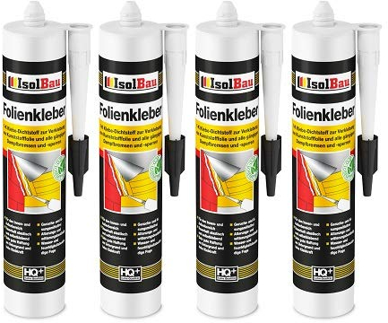 Isolbau Profi Folienkleber - 4 x 450 g Bauelastischer 1K Klebe-Dichtstoff zur Verklebung von Kunststofffolie, Dampfbremsen & Dampfsperren