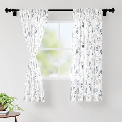 Encasa XO Cortinas Estampadas semitransparentes de poliéster 140x137 cm con alzapaños 4.5 ft, Hojas de Palma - Paquete de 2 - No Encoge y Lavable