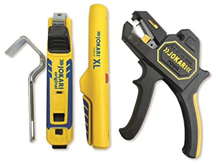 Jokari Hausinstallationsset 3-Teilig (mit Abisolierzange SECURA 2K, Kabelentmantler XL und Kabelmesser für Kabel Ø 4-70 mm) 490080