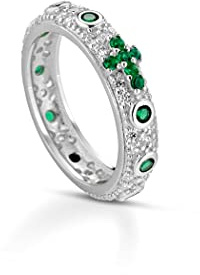 Donipreziosi Anello Rosario in Argento 925% Pavè Uomo/Donna Unisex con Croce Zirconi Diverisi Colori Taglio Diamante (Verde, 14)