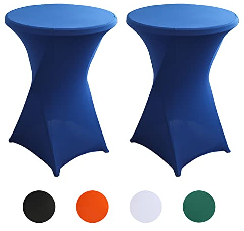 Putniu Uppsättning av 2 stretch ståbordsskydd, ståbordsskydd Ø 80 x 110 cm, förstärkning i fotområdet, elegant tvättbar bordsduk för bistrobord/barbord och bröllop/cocktailfest (blå)