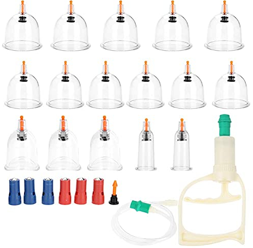 FOOJO Silikon-Schröpfset, Physiotherapie-Set mit Vakuumpumpe, Schröpfglas für traditionelle chinesische Massage-Attraktionstherapie mit 18 Bechern, zur Lymphdrainage und zur Entspannung