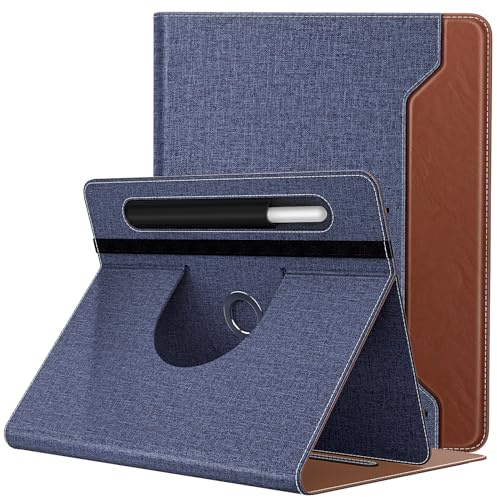 TiMOVO Universal Hülle für 11 Zoll Tablet, Denim Blau & Braun | 360 Grad drehbarer Ständer, Stifttasche, 9-11 Zoll Touchscreen-Tabletten