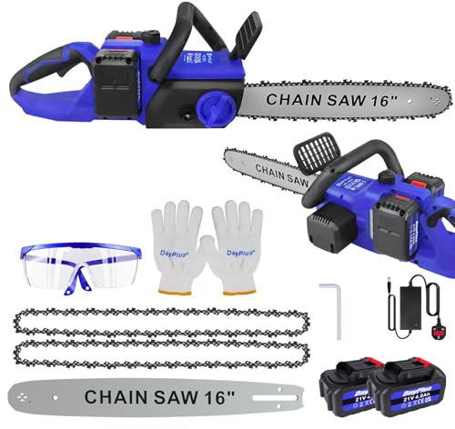 16 Inch Cordless Electric Chainsaw with 2 * 4.0Ah Batteries and 2 Chains, 1200W Powerful Electric Chain Saw for Garden Trees Pruning Wood Cutting Sawing, Auto Chain Lubrication, 13m/s Chain Speed