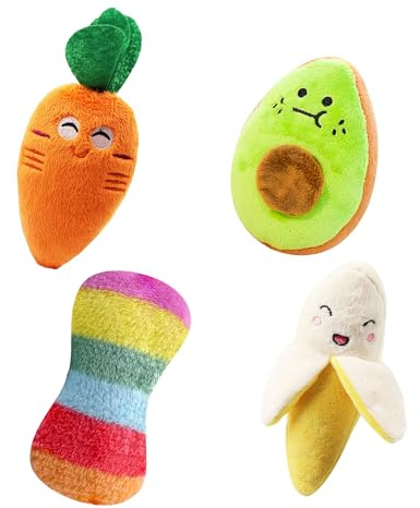 NyxSeat 4 Pezzi Giocattolo di Peluche a Forma di Frutta, Luminoso e Carino, Giocattolo per Animali Domestici a Forma di Frutta, Resistente ai Morsi e Rumoroso, Allevia le Ansie dei Cani, Adatto per