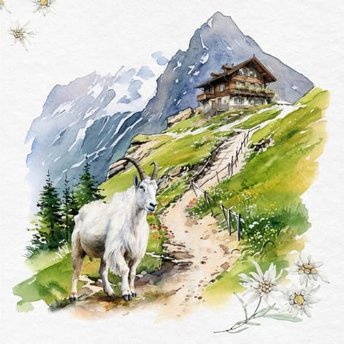 20 Servietten Tiermotive Geißbock im Gebirge als Tischdeko. Papierservietten mit Motiv. Auch für Decoupage und Serviettentechnik 33x33cm