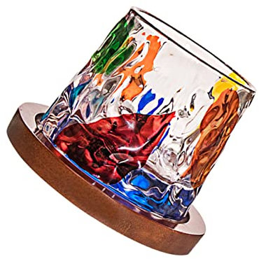 ABOOFAN Handbemaltes Whiskeyglas Mit Drehbarem Glas Und Holzsockel Buntes Cocktailglas Stilvoller Trinkbecher Für Weinliebhaber Geschenkset Für Whisky Und Hausbar Robustes Trinkglas Für Ha