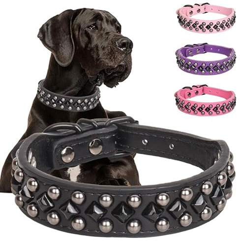 Haoyueer Hundehalsband für kleine Hunde, Nieten, PU-Leder, Nieten, Welpenhalsband für kleine, mittelgroße und große Hunde (Schwarz, M)