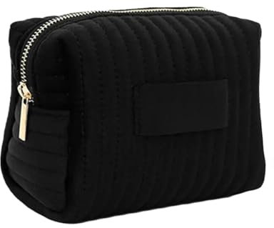 EKalgretrA Kosmetiktasche Make-up-Tasche for Frauen, niedlicher Samt-Reißverschluss, große einfarbige Kosmetiktasche, Reise-Make-up-Tasche, Waschbeutel(Black)
